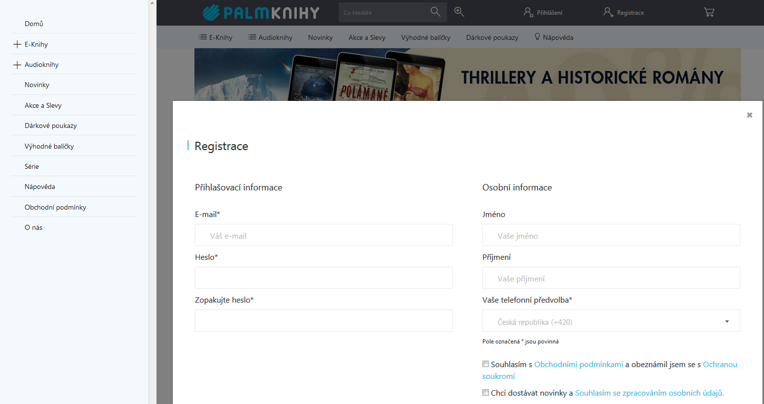 web Palmknihy registrace